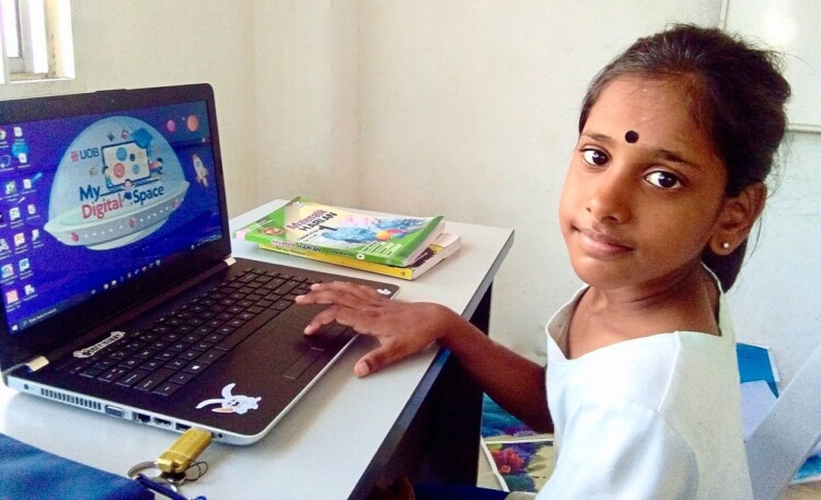 Education for all: Deevithra Mugilesvaran, a Year Four student from the Persatuan Kebajikan Sri Saradha Devi Illam is able to learn remotely thanks to the My Digital Space Programme.