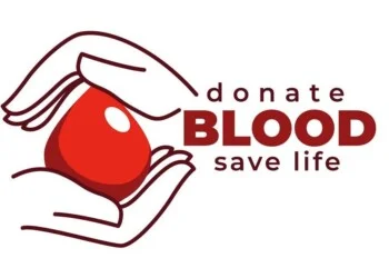 Medical aid donate blood isolated icon charity and donation vector save life campaign hand or palm and drop emergency transfusion, healthcare injured people help hemoglobin level emblem or logo
