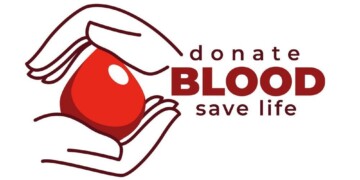 Medical aid donate blood isolated icon charity and donation vector save life campaign hand or palm and drop emergency transfusion, healthcare injured people help hemoglobin level emblem or logo
