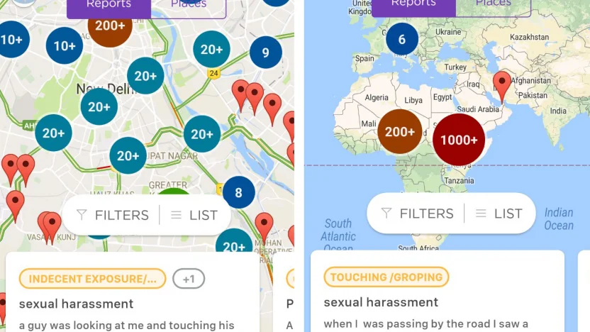 two screenshot of the safecity app