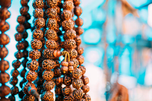 Rudraksha mala prayer beads near Kathmandu Nepal.
