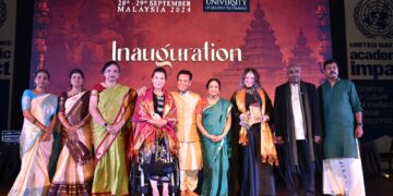 (Fourth from left): Datuk Ras Adiba Director of Community and Special Projects atLimkokwing University, Datuk Ramli Ibrahim, Padma Vibhushan Dr. Padma Subrahmanyamand Group Chief Brand Officer of Limkokwing University, Datuk Tiffanee Marie along with otherkey players during the two day 4th International Conference on Indian Fine Arts 2024. — Picturecredit: Limkokwing University.