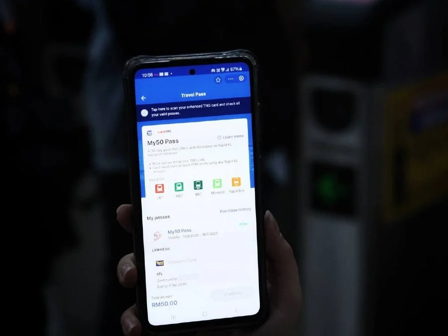 Malaysians will soon be able to reload and activate their My50 concession passes for public transportation digitally via the Touch ‘n Go e-wallet using its Near Field Communication (NFC) cards, beginning July 1. NSTP/SAIFULLIZAN TAMADI