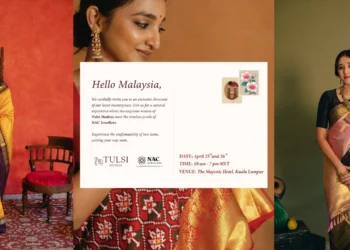 An exclusive Kanjivaram saree from Tulsi Madras, paired with NAC Jewellers’ Rewindcollection featuring Burmese rubies. Both iconic brands will be in Kuala Lumpur for alimited two-day experience on April 25 and 26.