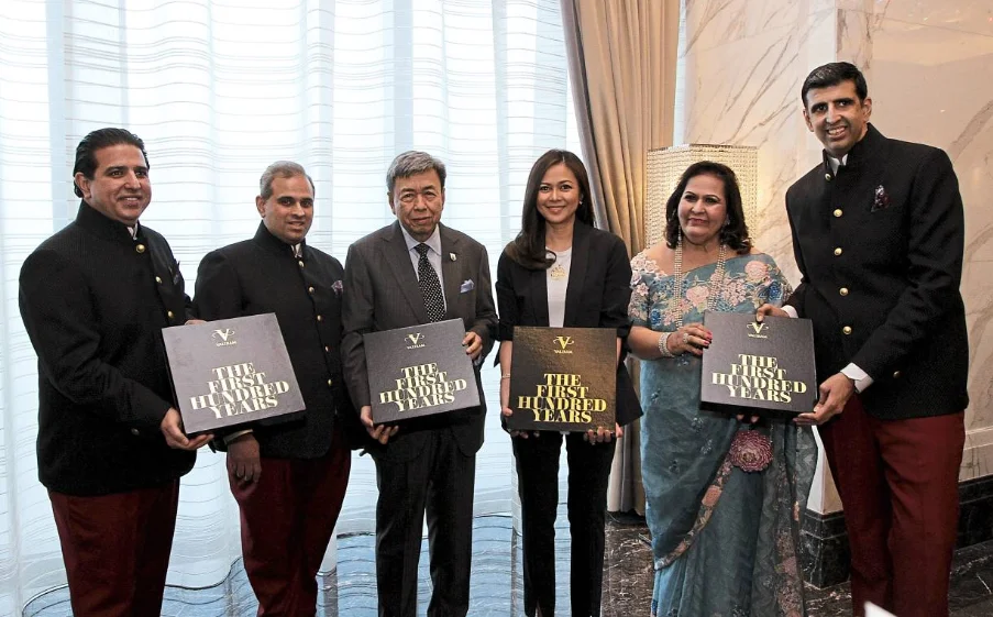 (From left) Ashvin Valiram, Sharan Valiram, Sultan Sharafuddin, Tengku Permaisuri Norashikin, Datin Champa and Mukesh Valiram at the launch yesterday. Image credit: The Star Online